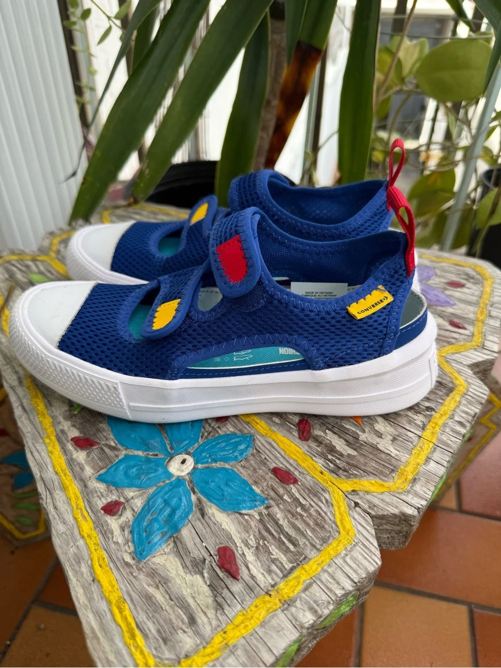 Converse Kids Blue Mesh Sneakers with Red and Yellow Accents